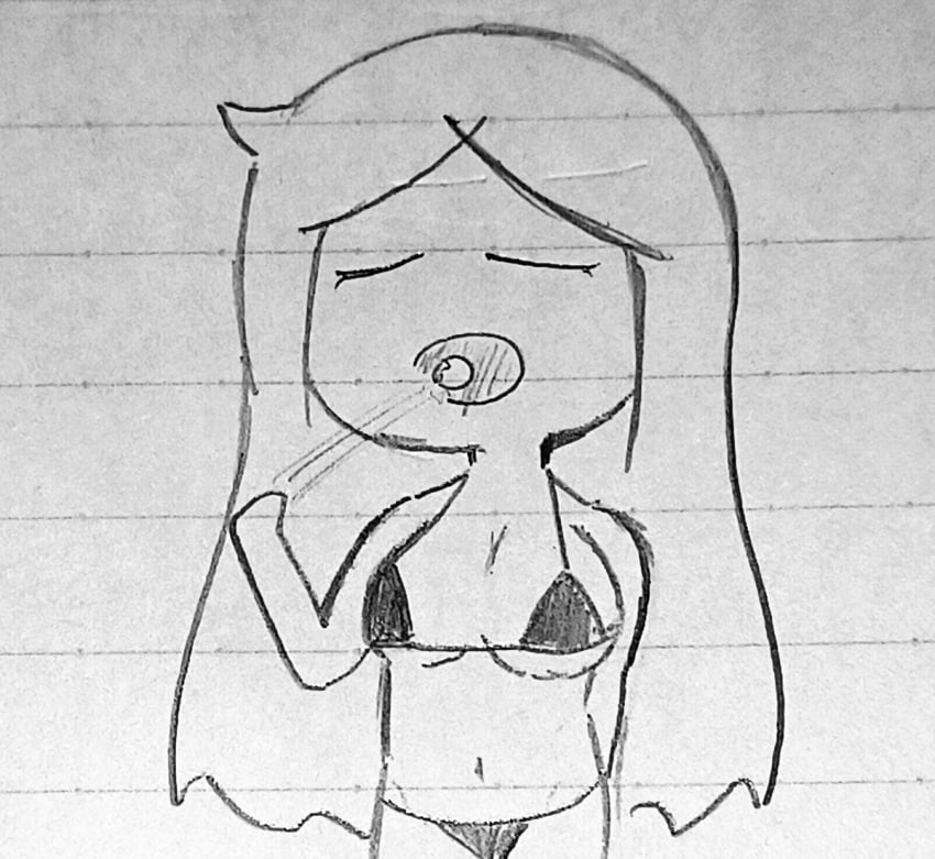 1girls bikini closed_eyes eating female_only long_hair my_ghost_friend open_mouth solo_focus susie_(dsand) traditional_media_(artwork)