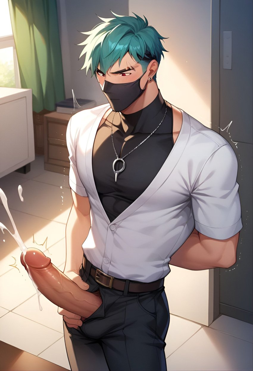 ai_generated aphelios big_penis clothed clothing cum cumming gay heartsteel_aphelios heartsteel_series league_of_legends male male_focus male_only mask masked masked_male masturbating masturbation penis_out solo solo_focus solo_male veiny_penis yaoi