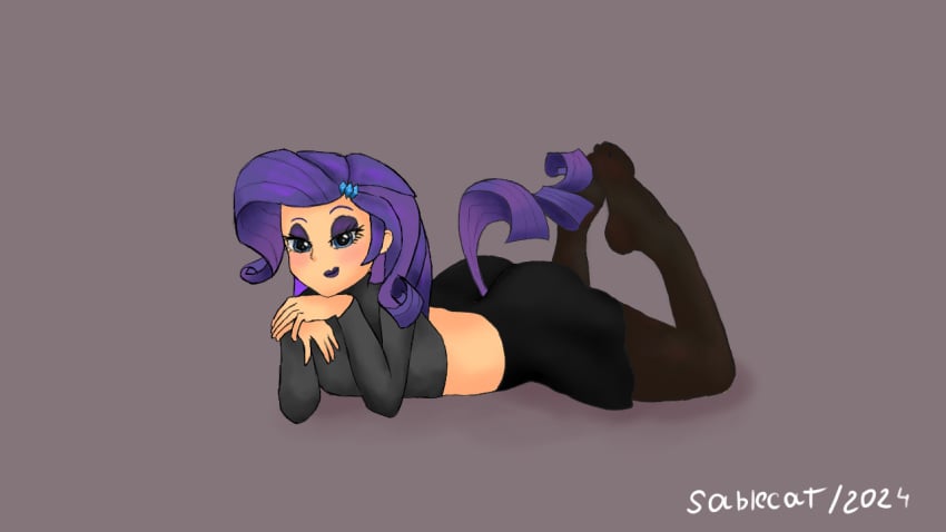 feet feet_soles feet_up friendship_is_magic lying_down my_little_pony pantyhose pantyhose_feet ponytail purple_hair rarity_(mlp) sablec4t tail