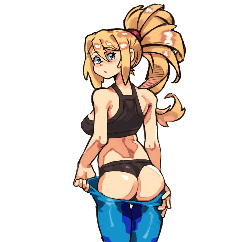 blonde_hair female female_only female_solo metroid only_female only_girl samus_aran solo solo_female solo_only sports_bra sportswear