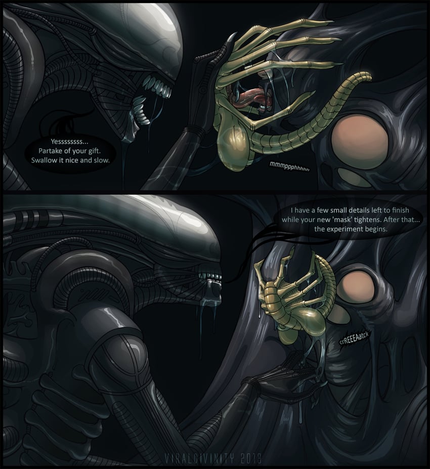 2013 alien alien_(franchise) hive human humansub male malesub nude oral rape restrained slime text viral_divinity xenolugia150 xenomorph