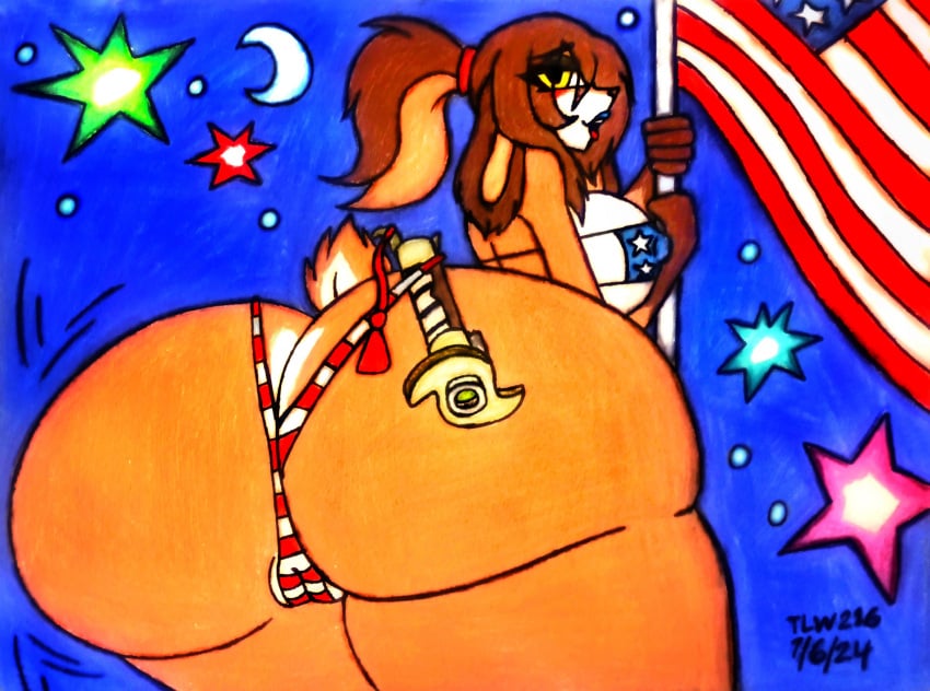 4th_of_july alien american_flag_bikini anthro ass big_breasts big_butt bikini blush breasts camel_toe clothing erect_nipples female fireworks flag flag_bikini flagpole genitals holiday_clothing holidays jedi lepi_(species) lightsaber lipstick looking_at_viewer lop_(star_wars) lop_(star_wars_visions) lop_and_ochou makeup melee_weapon motion_lines nipple_outline nipples outside pussy sith_eyes star_wars star_wars_visions swimwear theloanwanderer216 tlw216 traditional_media_(artwork) twerking two-piece_swimsuit weapon