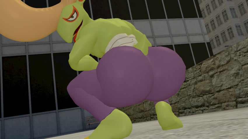 asian_mythology ass ass_focus barefoot big_ass big_butt bubble_ass bubble_butt eyeliner green_body green_skin gurerurin huge_ass huge_butt huge_thighs japanese_mythology level-5 looking_at_viewer looking_back open_mouth pompadour roughraff sfm skulltronprime969 squatting stubby_tail thick_ass thick_hips thick_thighs wrappings yo-kai_watch yokai