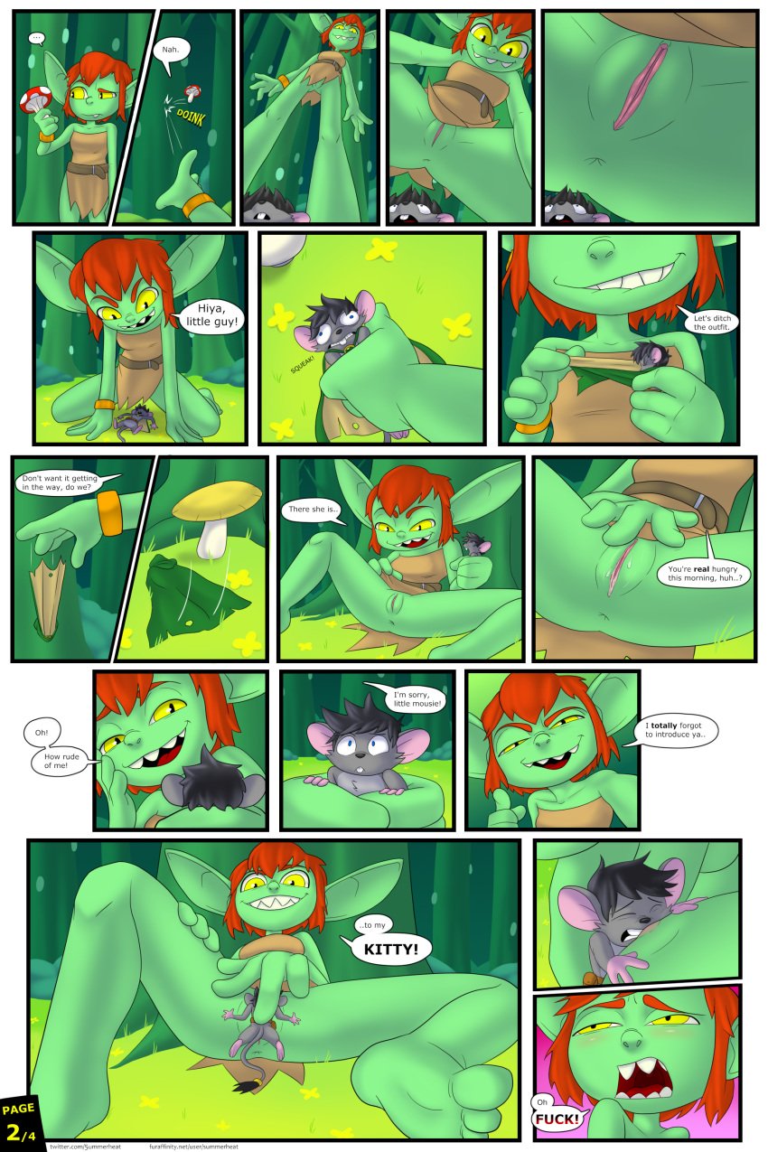 1boy 1girls comic dialogue english english_text female feral furry giantess goblin goblin_female humanoid humanoid_on_feral larger_female macro male male/female micro micro_on_macro miniboy mouse page_2 pocket_jabari rodent size_difference smaller_male summerheat tagme unbirthing vaginal_insertion vore