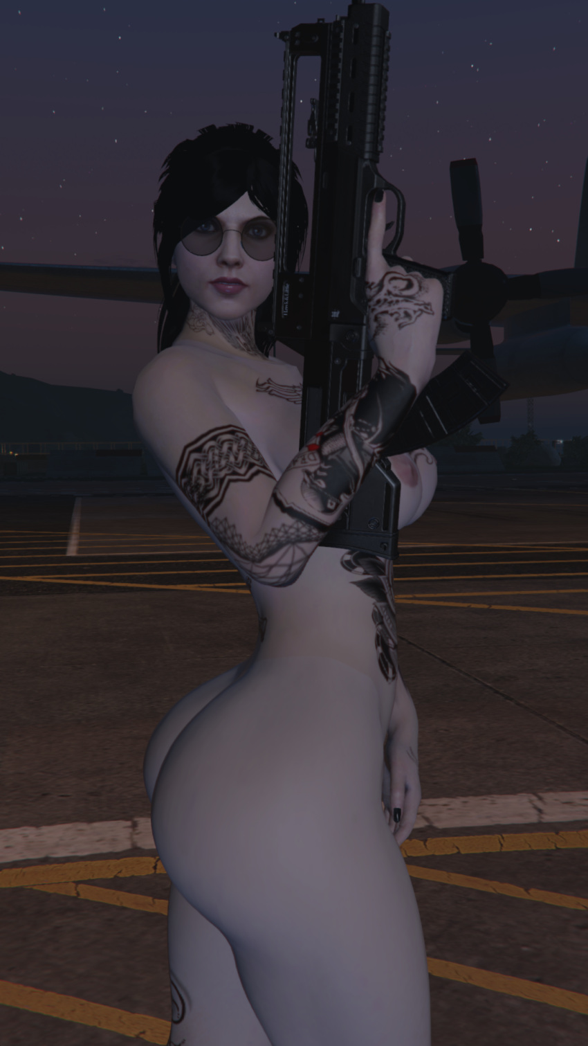 3d ass completely_nude_female grand_theft_auto_v gun lydia_vale nopixel posing