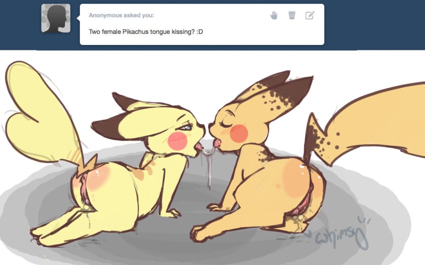 anus ass big_butt female french_kiss kissing nintendo pikachu pokemon pussy pussy_juice saliva saliva_string video_games whimsy whimsydreams yuri