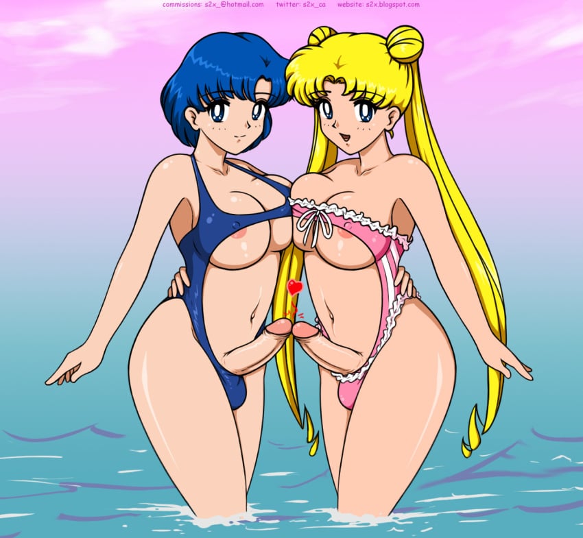 2futas ami_mizuno balls big_breasts big_penis bishoujo_senshi_sailor_moon blonde_hair blue_eyes breasts clothed clothing dickgirl duo erect_nipples erect_penis erection frottage futa_on_futa futa_only futanari human intersex large_areolae large_breasts large_penis light-skinned_futanari light_skin long_hair long_penis mostly_nude nipples nude nude_futanari penis s2x sailor_mercury sailor_moon scrotum short_hair standing testicles uncensored usagi_tsukino