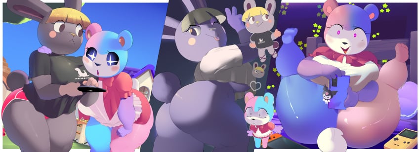 2024 absurd_res aerth animal_crossing anthro ass bear bed big_breasts big_butt black_body black_clothing black_eyes black_fur black_nose black_shirt black_topwear blonde_hair blue_body blue_fur bonbon_(animal_crossing) bottomless bottomwear breasts building cellphone clothed clothing cotton_tail dialogue dress duo electronics eyelashes female fingers fur furniture game_boy game_boy_color game_boy_family hair hi_res holding_cellphone holding_object holding_phone holding_smartphone house judy_(animal_crossing) kuromi lagomorph leporid long_ears mammal multicolored_body multicolored_clothing multicolored_dress multicolored_fur nintendo nintendo_switch on_bed one_eye_closed onegai_my_melody onlyfans open_mouth outside phone pink_body pink_bottomwear pink_clothing pink_fur pink_shorts presenting presenting_hindquarters rabbit red_clothing red_dress round_ears sanrio scut_tail selfie shirt short_tail shorts smartphone sparkles sparkling_eyes spread_legs spreading tail text thick_thighs topwear two_tone_body two_tone_clothing two_tone_dress two_tone_fur white_clothing white_dress white_shirt white_topwear yellow_nose