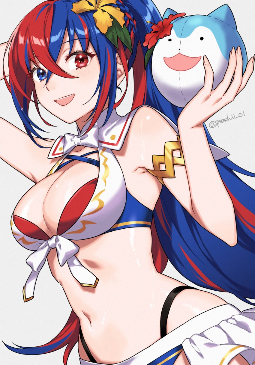 1girls alear_(female)_(fire_emblem) alear_(female)_(seaside_dragon)_(fire_emblem) alear_(fire_emblem) alternate_costume alternate_hairstyle bikini blue_bikini blue_eyes blue_hair blue_swimsuit breasts cleavage crossed_bangs female female_only fire_emblem fire_emblem_engage fire_emblem_heroes halterneck heterochromia highres large_breasts layered_bikini long_hair multicolored_clothes multicolored_hair navel nintendo official_alternate_costume official_alternate_hairstyle peach11_01 ponytail red_bikini red_eyes red_hair red_swimsuit sommie_(fire_emblem) split-color_hair stomach swimsuit two-tone_hair very_long_hair white_bikini white_swimsuit