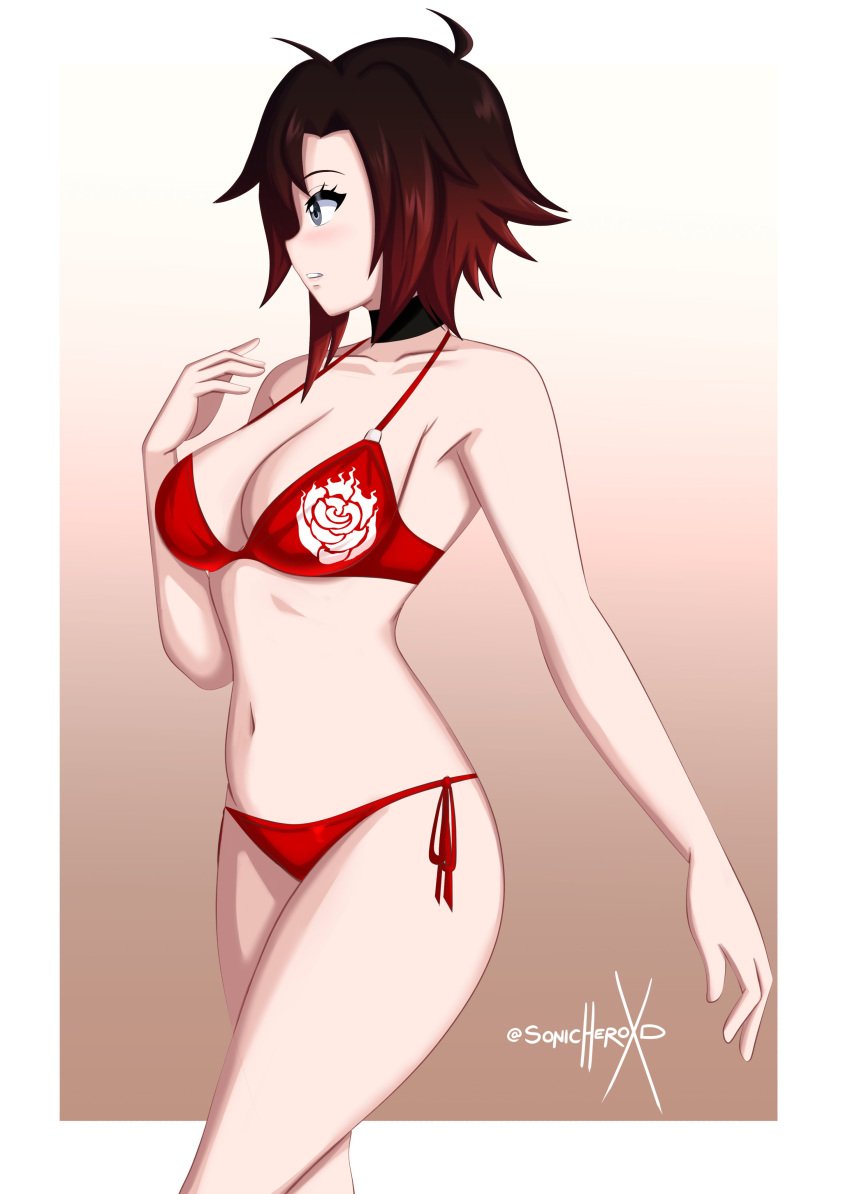 breasts female female_only ruby_rose rwby solo sonicheroxd swimsuit teenage_girl teenager