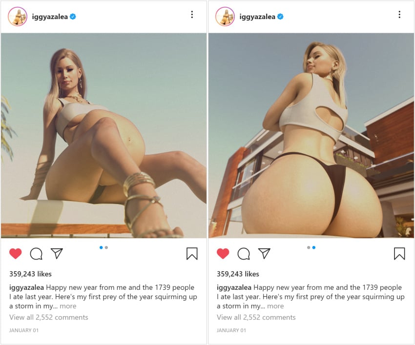 1girls 3d ass back_view beauty_mark belly big_ass big_belly big_breasts blonde_hair breasts bubble_butt celebrity diskdata earrings female female_pred huge_ass huge_belly iggy_azalea instagram panties real_person same_size_vore social_media text underboob vore