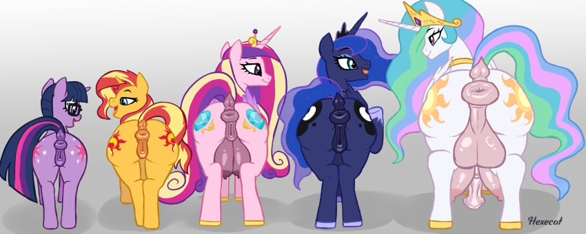 absurd_res alicorn anatomically_correct animal_genitalia anus ass balls big_balls big_breasts big_butt breasts crotch_breasts cutie_mark equestria_girls equid equine female feral friendship_is_magic futanari genitals group gynomorph hasbro hexecat hi_res horn horse intersex lineup mammal model_sheet my_little_pony mythological_creature mythological_equine mythology pony princess princess_cadance_(mlp) princess_celestia_(mlp) princess_luna_(mlp) puffy_anus royalty sci-twi size_difference sunset_shimmer_(eg) twilight_sparkle_(mlp) unicorn wings