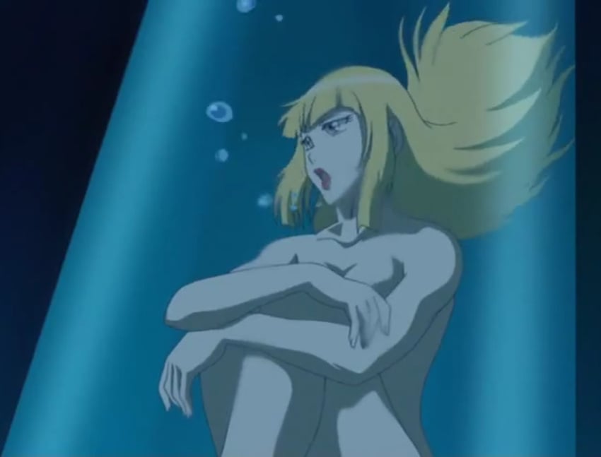 blonde_female blonde_hair completely_nude covering_breasts digimon digimon_data_squad fetal_position in_container in_water laboratory naked naked_female nanami_(digimon) pink_eyes sitting stasis_chamber stasis_tank