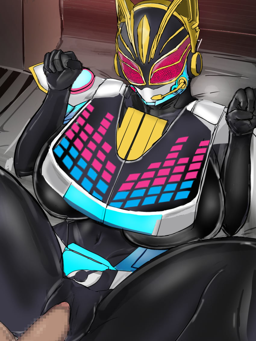 1girls artist_request black_bodysuit bodysuit breasts censored censored_penis full_body full_body_suit helmet heroine huge_breasts kamen_rider kamen_rider_geats_(series) kamen_rider_na-go large_breasts mask masked masked_female neon_kurama penetration penis penis_in_pussy sex