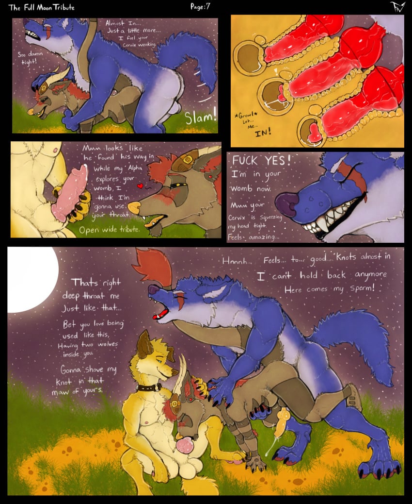 absurd_res anthro balls blush blush_lines bodily_fluids canid canine canis cervical_penetration comic comic:full_moon_tribute cum cum_drip cum_while_penetrated cuntboy detailed_background dialogue doggy_style dragon dripping ejaculation erection facial_scar fellatio fellowwolf from_behind_position full-package_cuntboy full_moon genital_fluids genitals group herm hermaphrodite hi_res holding_head holding_penis hybrid imminent_impregnation imminent_knotting internal internal_vaginal intersex jax_the_alpha_(fellowwolf) knot knotting landon_(fellowwolf) male maleherm mammal moon multi_genitalia mythological_canine mythological_creature mythological_scalie mythology nude oral oral_penetration penetration penile penis penis_in_uterus precum precum_drip precum_in_uterus prostate pussy raised_tail ryan_the_omega_(fellowwolf) scalie scar sex sitting stomach_bulge tail trio vaginal_penetration were werecanid werecanine werewolf wolf x_ray_view