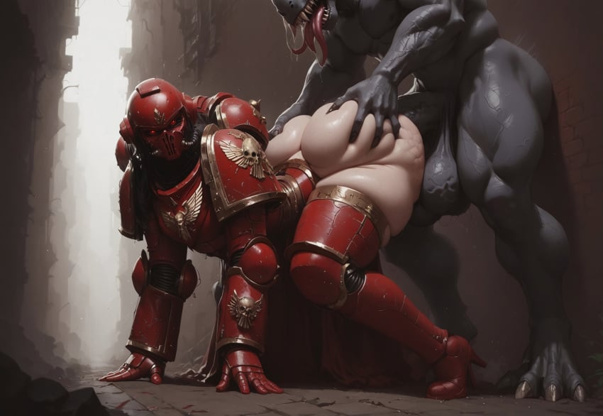 ai_generated anal anal_sex blood_angels civitai claws doggy_style fangs female gold_(metal) gold_trim gripping_ass highres huge_ass huge_balls huge_cock large_ass male/female monster monster_cock monster_on_female monster_rape on_floor power_armor power_suit red_body red_eyes rough_sex sex sex_from_behind space_marine tyranid video_game video_game_character video_game_franchise video_games warhammer_(franchise) warhammer_40k warhammer_fantasy