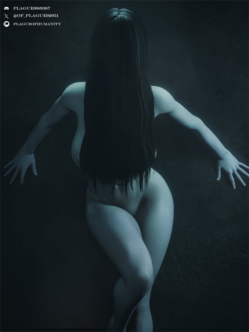 1girls 2024 3d big_breasts black_hair breasts curvy curvy_figure female female_only ghost ghost_girl long_hair looking_at_viewer nude nude_female pale-skinned_female pale_skin pinup plague_of_humanity_(artist) solo the_ring voluptuous wide_hips yamamura_sadako