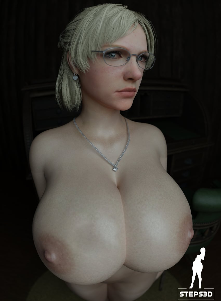 1girls 3d 3d_(artwork) 3d_model areolae blonde_hair breasts capcom completely_naked_female completely_nude completely_nude_female dead_rising ear_piercing earrings glasses huge_breasts jessica_mccarney large_breasts looking_at_viewer necklace nipples nude_female short_hair steps3d voluptuous voluptuous_female