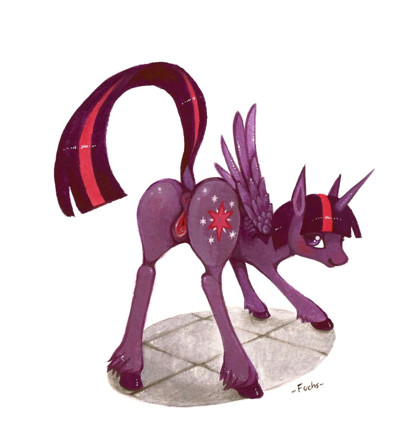 2013 alicorn anus ass boots cutie_mark equine female feral friendship_is_magic fuchs hair hooves horn horse looking_at_viewer mane multicolored_hair my_little_pony pony presenting presenting_hindquarters purple_eyes purple_fur purple_hair pussy simple_background solo twilight_sparkle_(mlp) wings