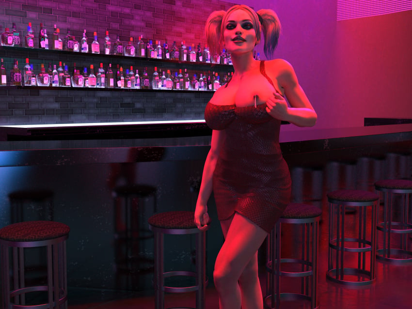 1girls 3d bar batman_(series) club daz_studio dc dc_comics dress female harley_quinn harley_quinn_(injustice) injustice_2 lactating lactation raider_(artist) shinteo solo tagme