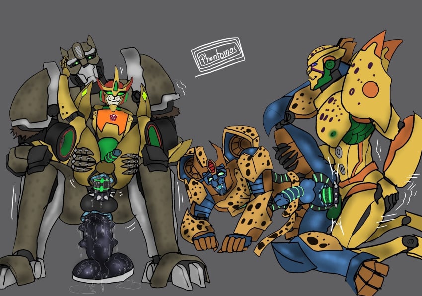 accessory alternate_universe anal anal_sex anthro ass balls beast_machines big_balls big_dildo big_penis bodily_fluids butt_grab cheetah cheetor cock_ring collar crossover cute_fangs cybertronian dildo dildo_insertion dildo_sitting felid feline foursome freckled_face freckles from_behind_position genitals green_eyes group group_sex hand_on_butt hasbro hi_res humanoid jewelry leg_grab looking_pleasured lying machine male male/male mammal markings on_side orgy penetration penis penis_accessory penis_jewelry phantom50519376 pink_eyes raised_leg robot saliva saliva_string selfcest sex sex_toy sex_toy_insertion size_difference spiked_collar spikes spots spotted_body square_crossover takara_tomy thick_thighs thigh_grab tongue tongue_out transformers transformers:_animated_(2007) transformers:_beast_wars transformers:cyberverse