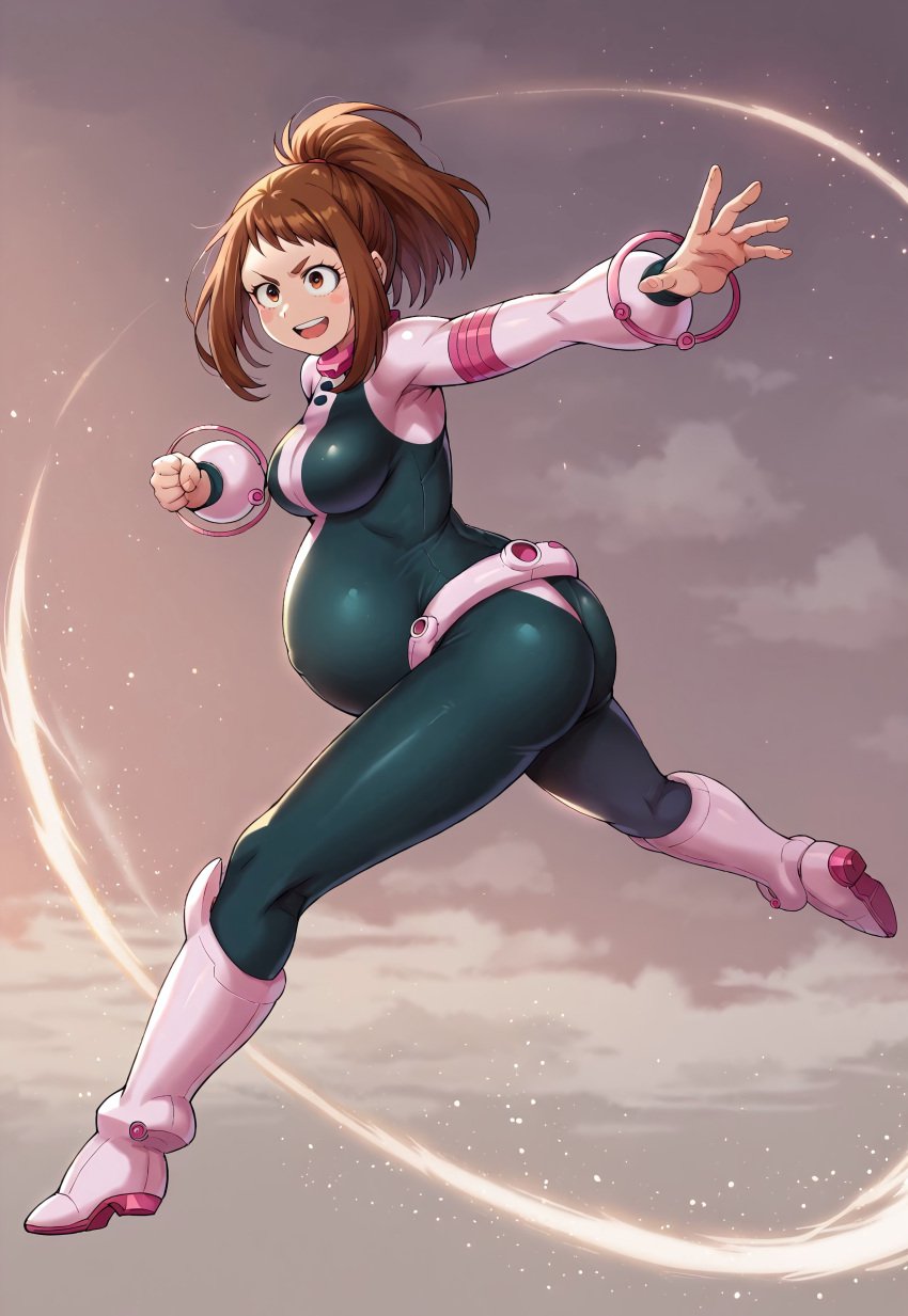 ai_generated big_belly big_breasts my_hero_academia ochako_uraraka ochako_uraraka_(hero_outfit) pregnancy pregnant pregnant_belly ready_to_pop uraraka_ochako uraraka_ochako_(hero_outfit)