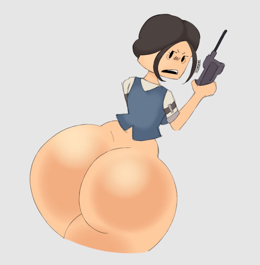 1girls annoyed_expression ass ass_focus big_ass black_hair bottomless dispatcher_(tds) first_porn_of_character holding_object incrimit7 light-skinned_female looking_back partially_clothed roblox roblox_game robloxian self_upload tagme tower_defense_simulator