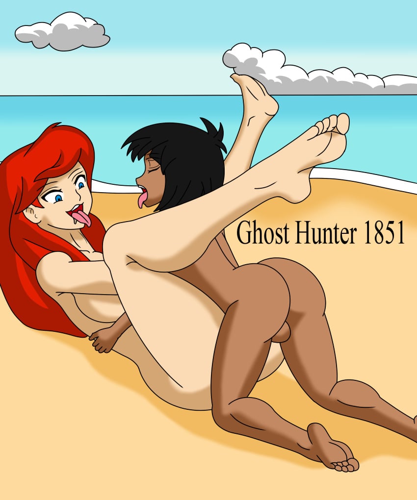 1boy 1girls androgynous ariel ariel_(the_little_mermaid) bare_breasts bare_legs bare_shoulders bare_thighs barefoot beach black_hair bubble_ass bubble_butt dark-skinned_male dark_skin female ghosthunter1851(artist) huge_ass huge_breasts interracial long_hair missionary_position mowgli outdoor_nudity outdoor_sex outdoors red_hair round_ass round_butt sex smaller_male soles straight taller_girl the_jungle_book the_little_mermaid the_little_mermaid_(1989_film) thick thick_ass thick_legs thick_thighs toes tongue tongue_out vaginal_penetration vaginal_sex