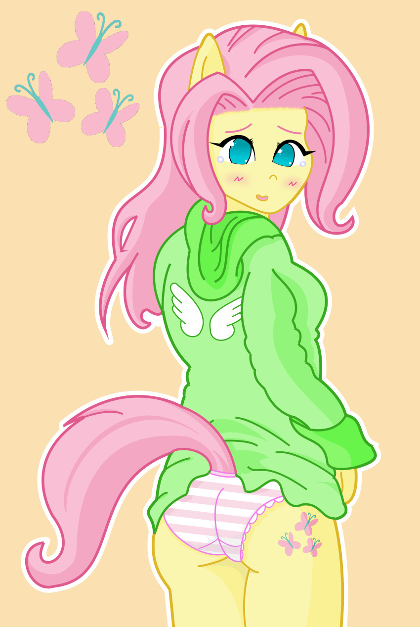 anthro blush female female_only fluttershy_(mlp) friendship_is_magic my_little_pony panties pgm-m pony solo straight_hair striped striped_panties