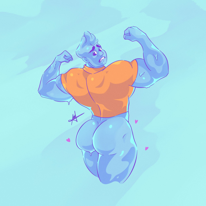 artist_signature ass ass_cheeks ass_focus bara_ass big_ass big_ass_(male) big_butt blue_body bottomless bubble_ass bubble_butt butt butt_cheeks elemental_(pixar) elemental_humanoid fat_ass fat_butt heart male male_only mdart89 muscle_ass muscle_butt muscular_ass muscular_butt orange_shirt plump_ass plump_butt signature t-shirt wade_ripple water_humanoid