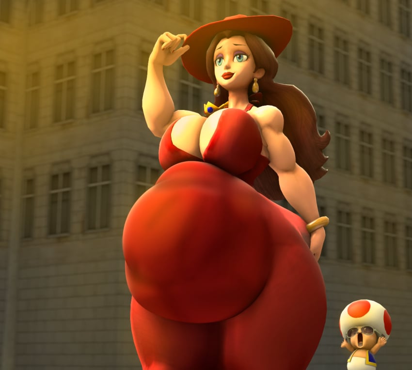 belly_bulge big_ass crown hat md002 pauline princess_peach red_dress screaming thick_thighs toad_(mario) vore vore_belly