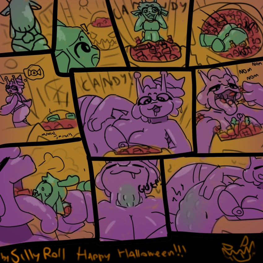 1:1 belly comic deer duo female female_pred gastropod halloween hi_res holidays male male/female male_prey mammal mollusk silly slug swallowed_whole unaware_pred vore