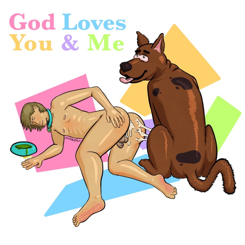 1:1 after_anal after_sex anus ass balls bodily_fluids bowl canid canine cel_shading collar collar_only container cum cum_in_ass cum_inside degradation dog dog_collar duo feet feral feral4everart feral_on_human feral_on_male genital_fluids genitals hanna-barbera hi_res human interspecies male male/male mammal nipples nude nude_male peeing peeing_into_bowl penis pet_bowl petplay presenting presenting_anus presenting_hindquarters scooby-doo scooby-doo_(character) shaded shaggy_rogers substance_intoxication tongue tongue_out urine urine_in_bowl wtf zoophilia