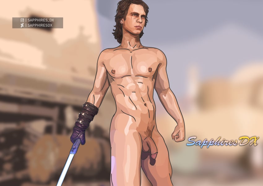 anakin_skywalker hayden_christensen jedi jedi_knight lightsaber male male_only nude star_wars