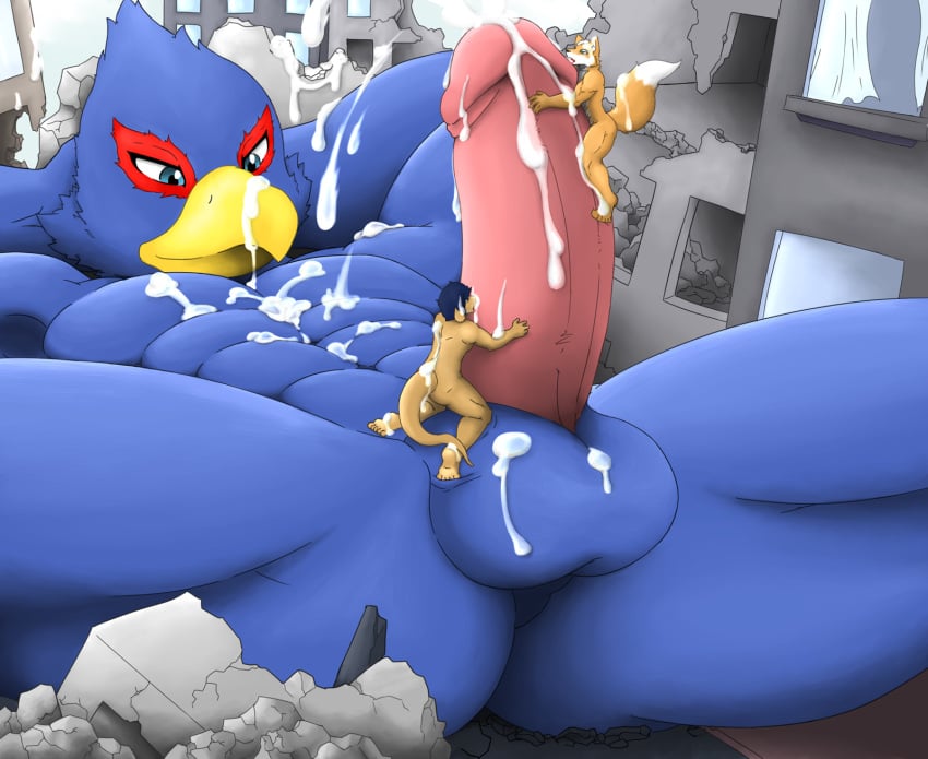 anthro avian canine cock_worship cum cumshot falco_lombardi fox_mccloud fur furry kangaroo keshy macro male marsupial multiple_males nintendo orgasm star_fox video_games wmruckwr yaoi