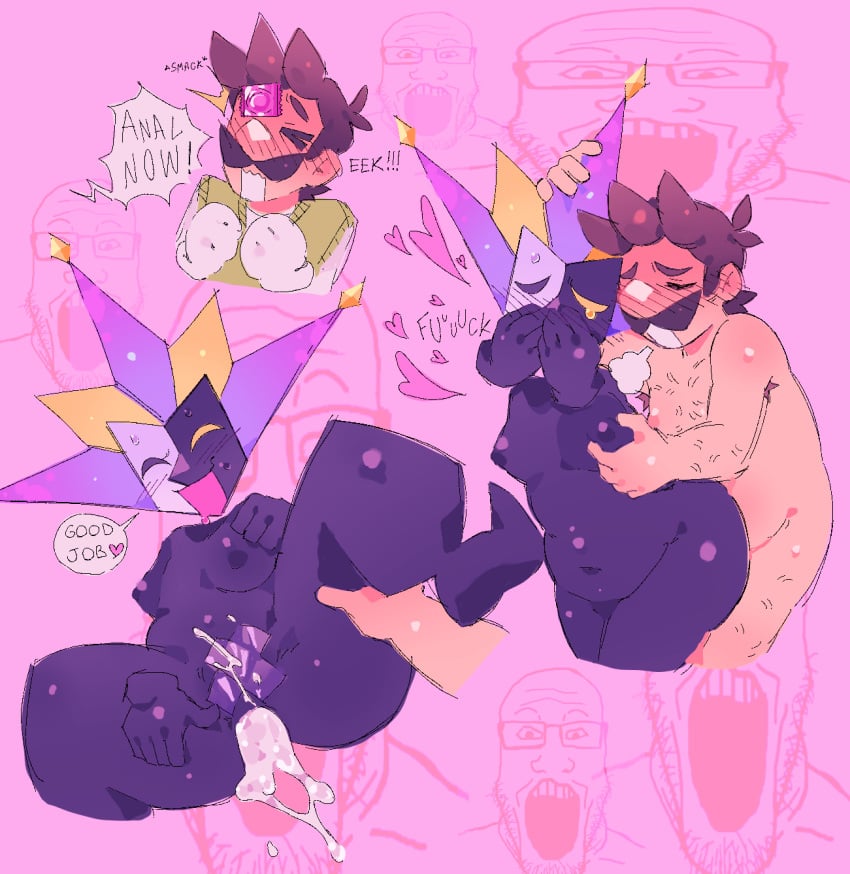 anal condom cum_in_ass dialogue dimentio dimentiofucker69 grabbing_breasts luigi mario_(series) nintendo paper_mario pastel pink_background power_bottom self_upload shiny_skin super_paper_mario taped_pussy toony valentine's_day