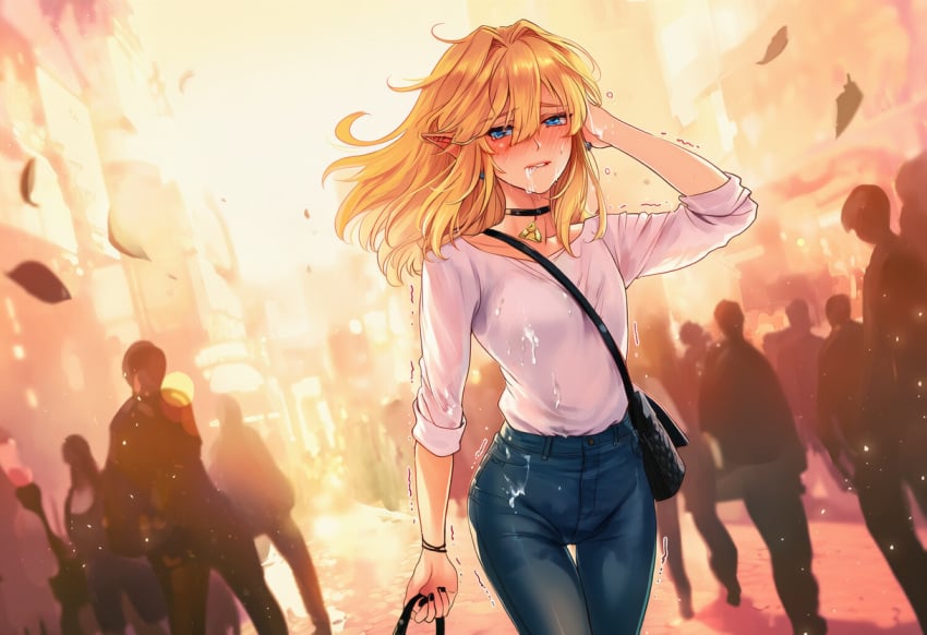 after_sex ai_art ai_generated almond_eyes aroused black_nails blouse blue_eyes blush choker city crossdressing crowd cum_on_clothes cum_on_face cum_on_lips cum_on_pants cum_stain cumwalk drooling earrings embarrassed excited exhibitionism femboy feminine_male feminization getting_caught girly girly_boy golden_hair hand_in_hair handbag high_heels hylian hylian_ears jeans leaves link link_(breath_of_the_wild) link_(tears_of_the_kingdom) long_hair luxica nail_polish nintendo novelai pastel pastel_colors public public_humiliation public_indecency rule_63 shirt shy slender_body stained_clothes stains street summer sunset the_legend_of_zelda tight_clothing trap trembling triforce twink warm_colors warm_lighting wind