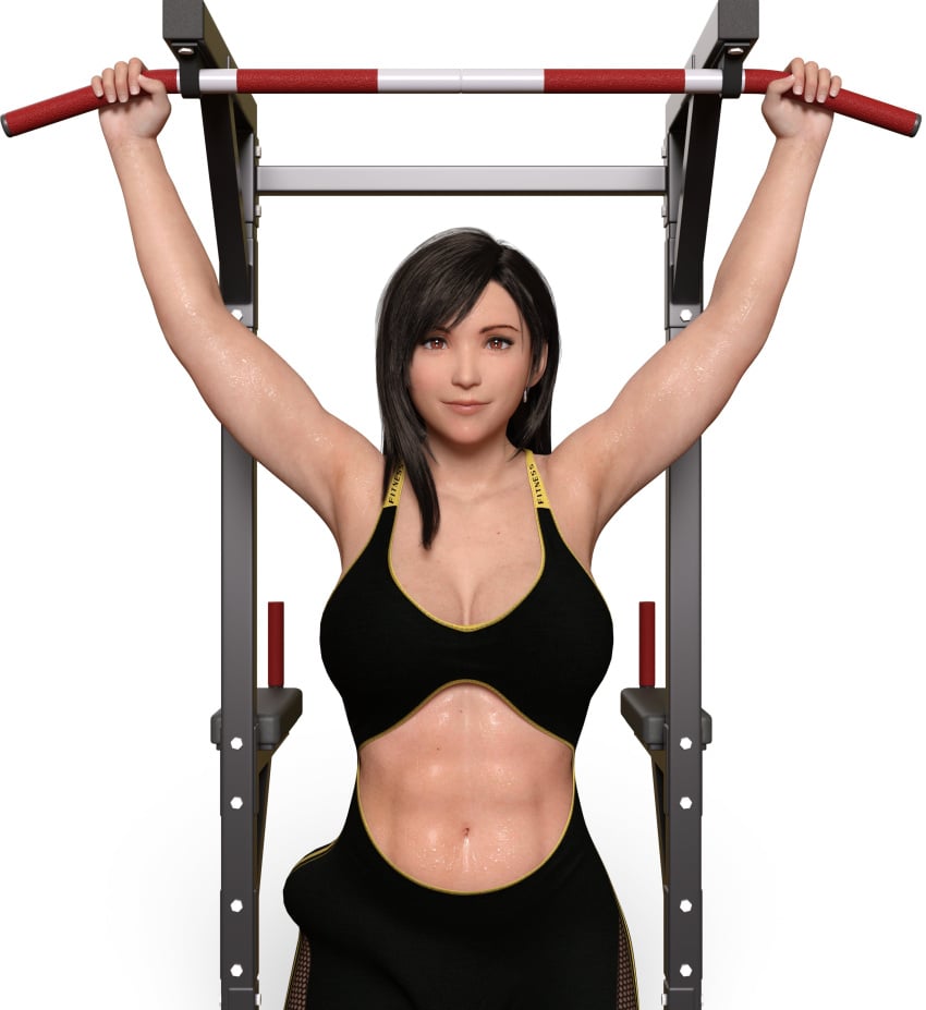 1futa 3d black_hair bulge bulge_through_clothing erection_under_clothes final_fantasy final_fantasy_vii futanari gym looking_at_viewer solo sports_bra sportswear subtle_penis tifa_lockhart tiltproofno