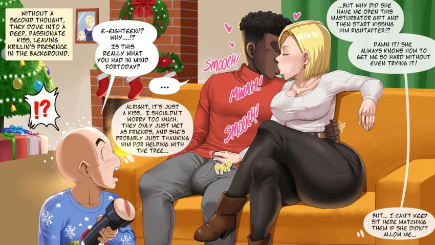 2boys1girl android_18 big_breasts blonde_hair blue_eyes breasts cuck cuckold dark-skinned_male krillin light-skinned_female light-skinned_male netorare ntr pawg pinkpawg seductive tagme text thick thick_thighs voluptuous wide_hips