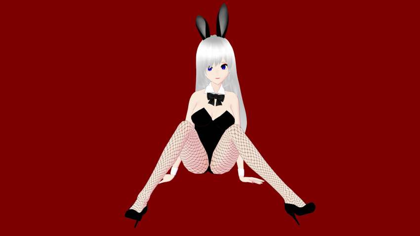 ashley_roquefort ashleyvt92 blue_eyes breasts bunny_ears bunny_girl bunnysuit fishnet_stockings heels legs legs_open makeup virtual_youtuber vroid vtuber white_hair