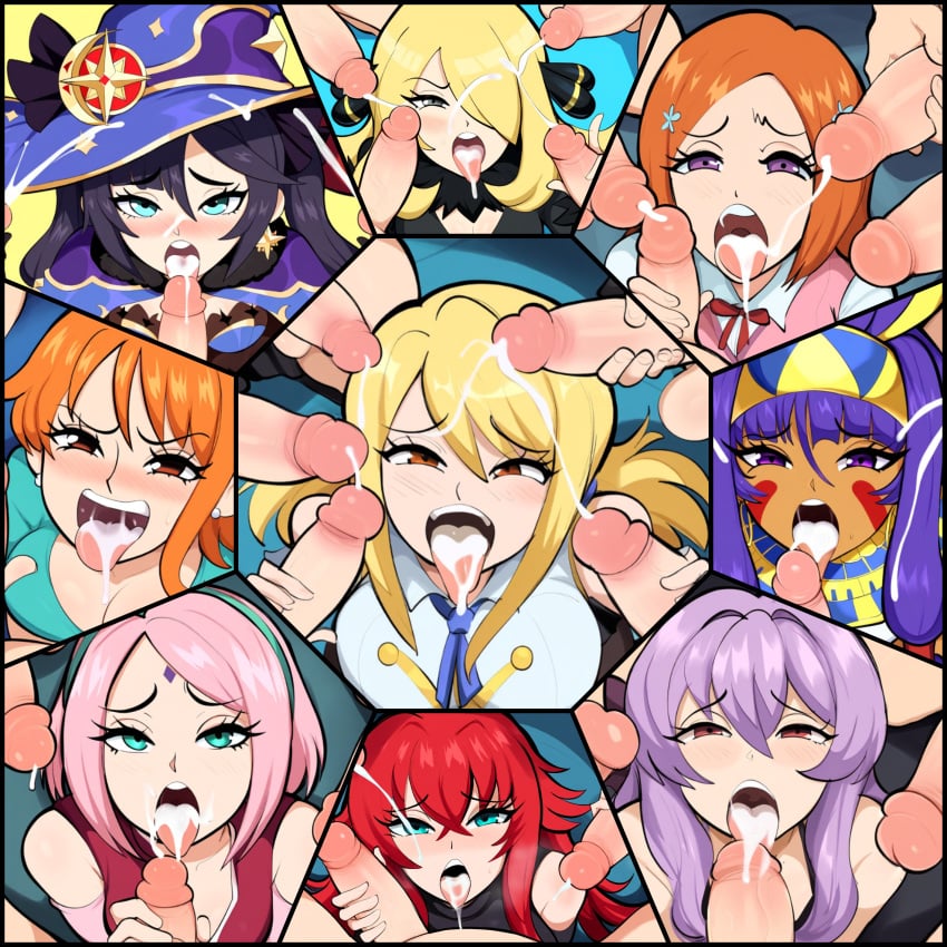 1girls 9girls after_fellatio after_oral ai_generated big_penis bleach blonde_hair collage crossover cum cum_in_mouth cynthia_(pokemon) fairy_tail female from_above furry gardevoir genshin_impact group group_sex high-angle_view high_school_dxd hiiragi_shinoa huge_cock human human_on_anthro inoue_orihime lucy_heartfilia mona_(genshin_impact) mullon multiple_boys nami naruto naruto_(series) novelai one_piece penis pink_hair pokemon pokemon_(species) pokemon_dppt pokephilia purple_hair rias_gremory sakura_haruno seraph_of_the_end shinoa_hiiragi surrounded surrounded_by_penises tongue tongue_out