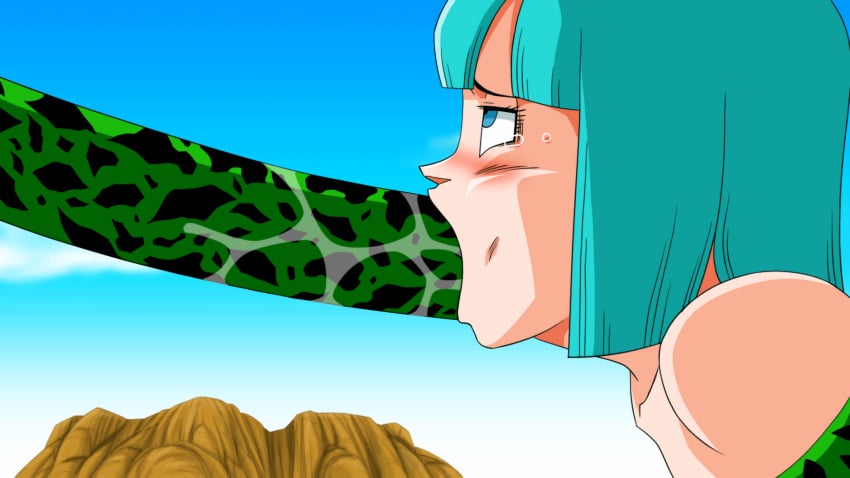 animated bulma_briefs bulma_briefs_(androids'_saga) cell_(dragon_ball) deepthroat dragon_ball dragon_ball_z imperfect_cell oral oral_penetration oral_sex tail tail_sex yamamoto_doujin