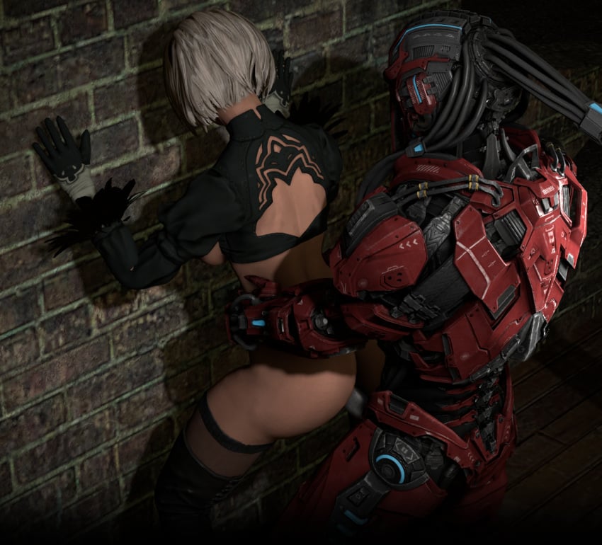 1boy 1boy1girl 1girls 3d android android_boy android_girl armored behind behind_another behind_view crossover eastern_and_western_character human_penetrated mortal_kombat mortal_kombat_11 nier nier:_automata nier_(series) partial_male penetration pink_nipples pussy ripped_clothing robot robot_on_human robot_penis robot_pussy sektor sex sex_machine sfm source_filmmaker vaginal_penetration vaginal_sex wall wall_(structure) weird_crossover white_hair yorha_2b