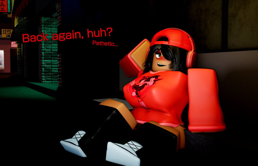 1girls 3d back_alley black_hair comic_page dialogue english_text fully_clothed looking_at_viewer original_character red_(robloxdegen) roblox robloxdegen robloxian tagme text