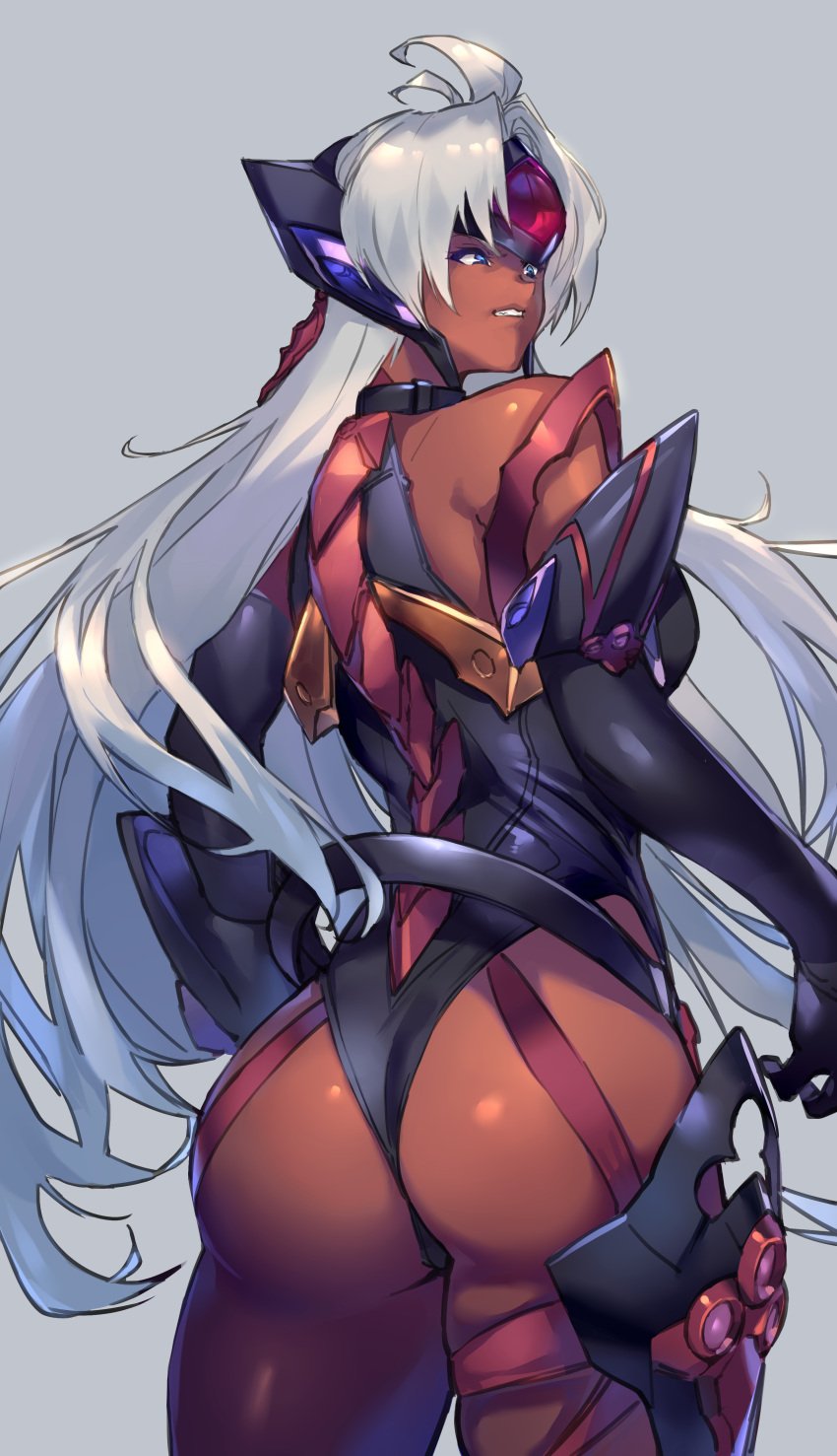 ass ass_focus back back_view backboob big_ass big_breasts big_butt dark-skinned_female dark_skin female female_focus female_only from_behind from_behind_position headgear headwear heel_boots heels negresco t-elos tight_clothing tights white_hair xenoblade_(series) xenosaga xenosaga_episode_iii