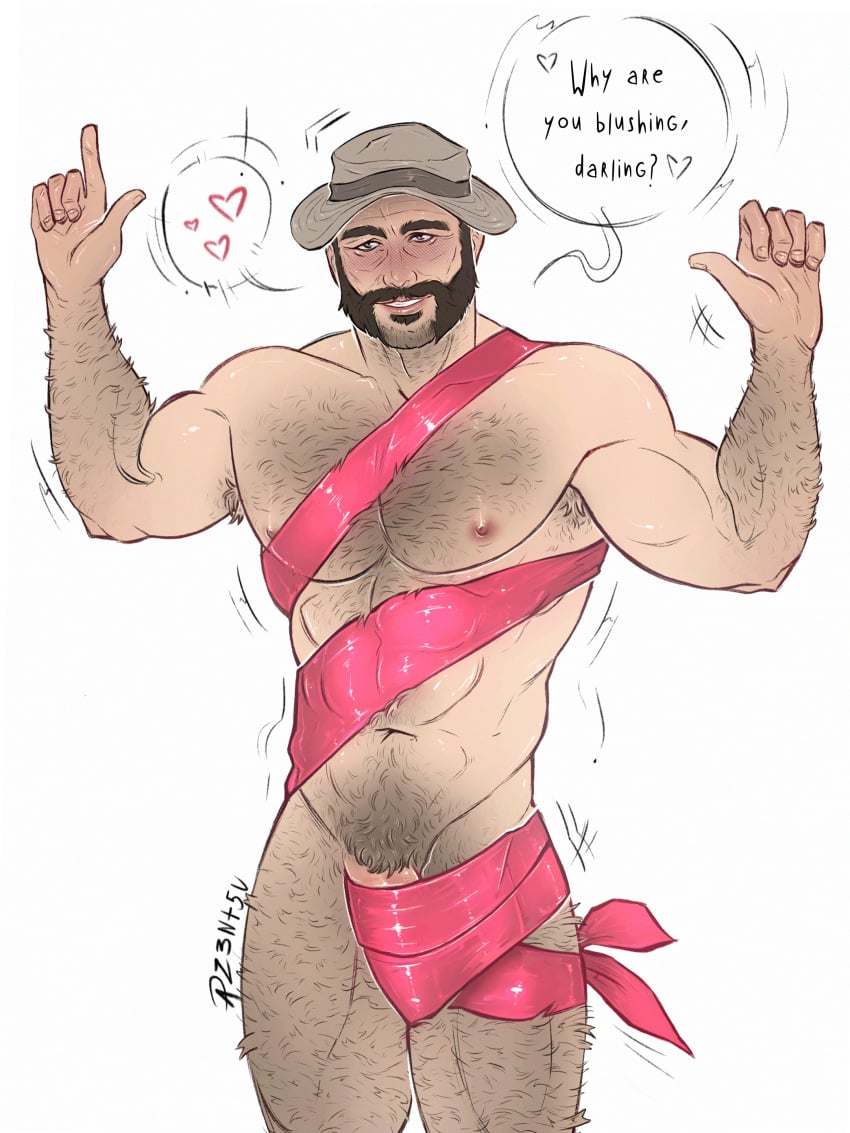 1boy 3:4 call_of_duty captain_price daddy hairy john_price male male_only meme modern_warfare muscular nude_guy_wrapped_in_ribbons_standing_(meme) ribbon self_upload wrapped z3nt5u