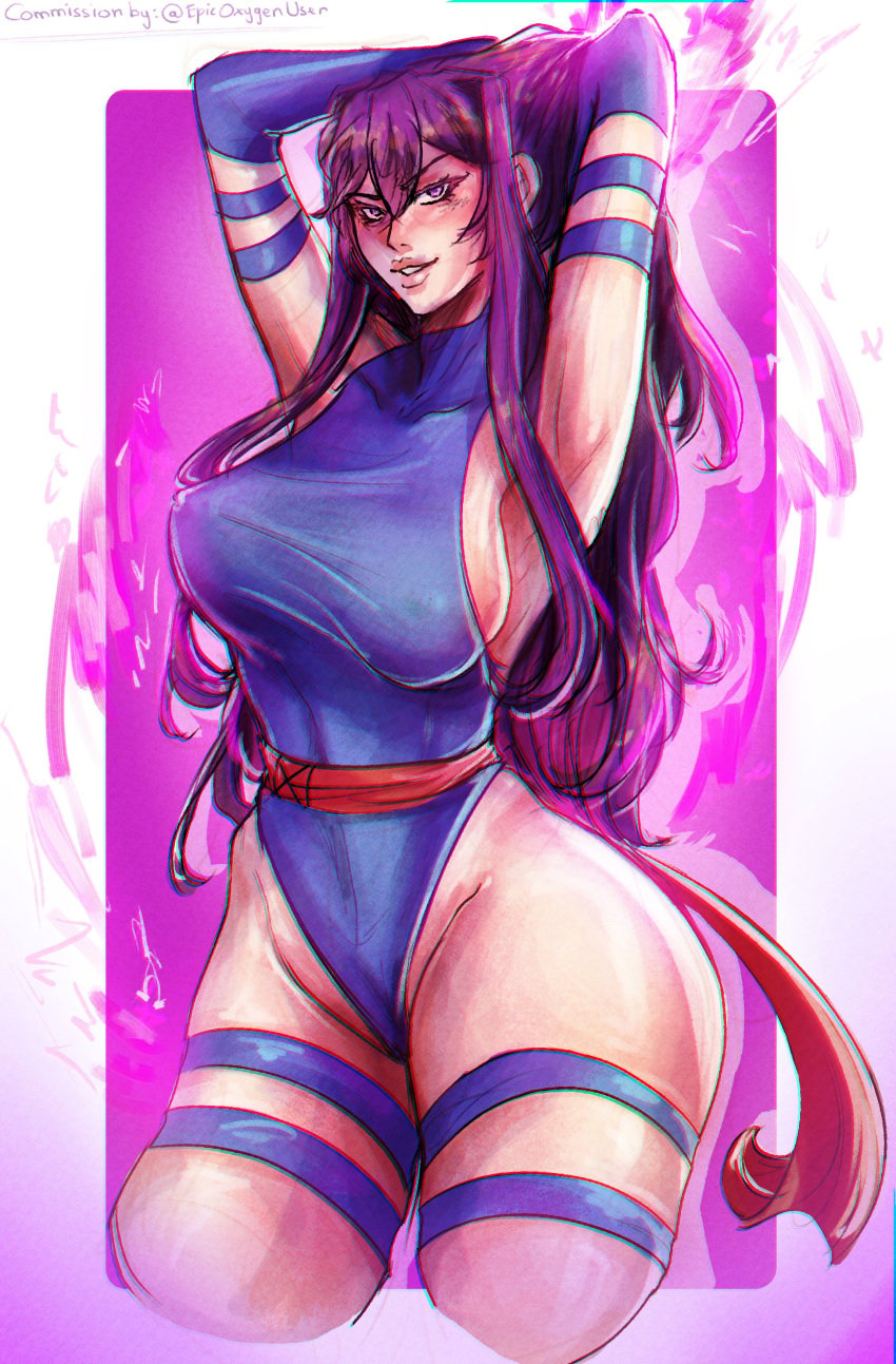 alternate_costume cameltoe cosplay costume doki_doki_literature_club leotard looking_at_viewer psylocke psylocke_(marvel_rivals) sideboob solo_female solo_focus vengeance_psylocke yuri_(doki_doki_literature_club)