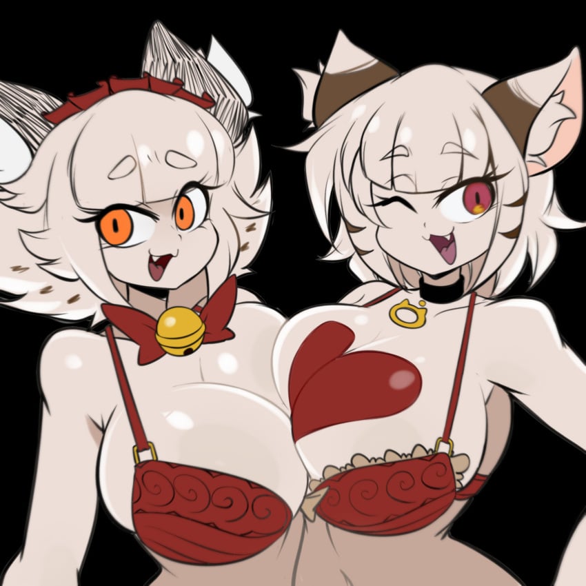 big_breasts breasts catmaid_(dizzyspells) cleavage felis_(lucyfercomic) female furry huge_breasts lucyfercomic tagme thick_thighs wide_hips