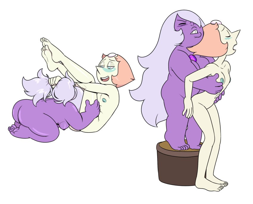 1girls accurate_art_style amethyst_(steven_universe) ass blush breasts cunnilingus female missgreeney nude pearl_(steven_universe) steven_universe tagme