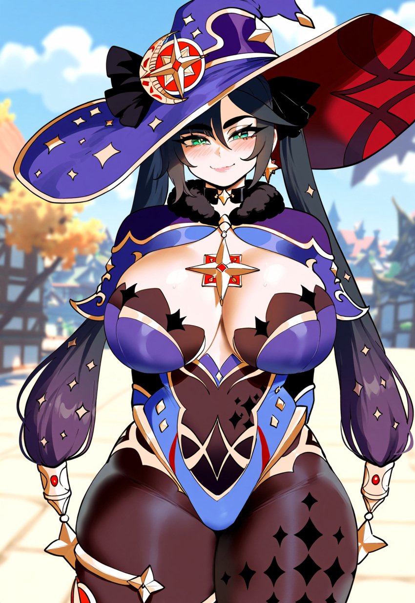 ai_generated arms_behind_back ass ass_focus big_ass big_breasts big_butt big_thighs dijiai focus from_front_position front_view genshin_impact hourglass_figure looking_at_viewer mona_(genshin_impact) nsfw round_ass round_butt thick thick_ass thick_butt thick_legs thick_thighs thighs wide_hips